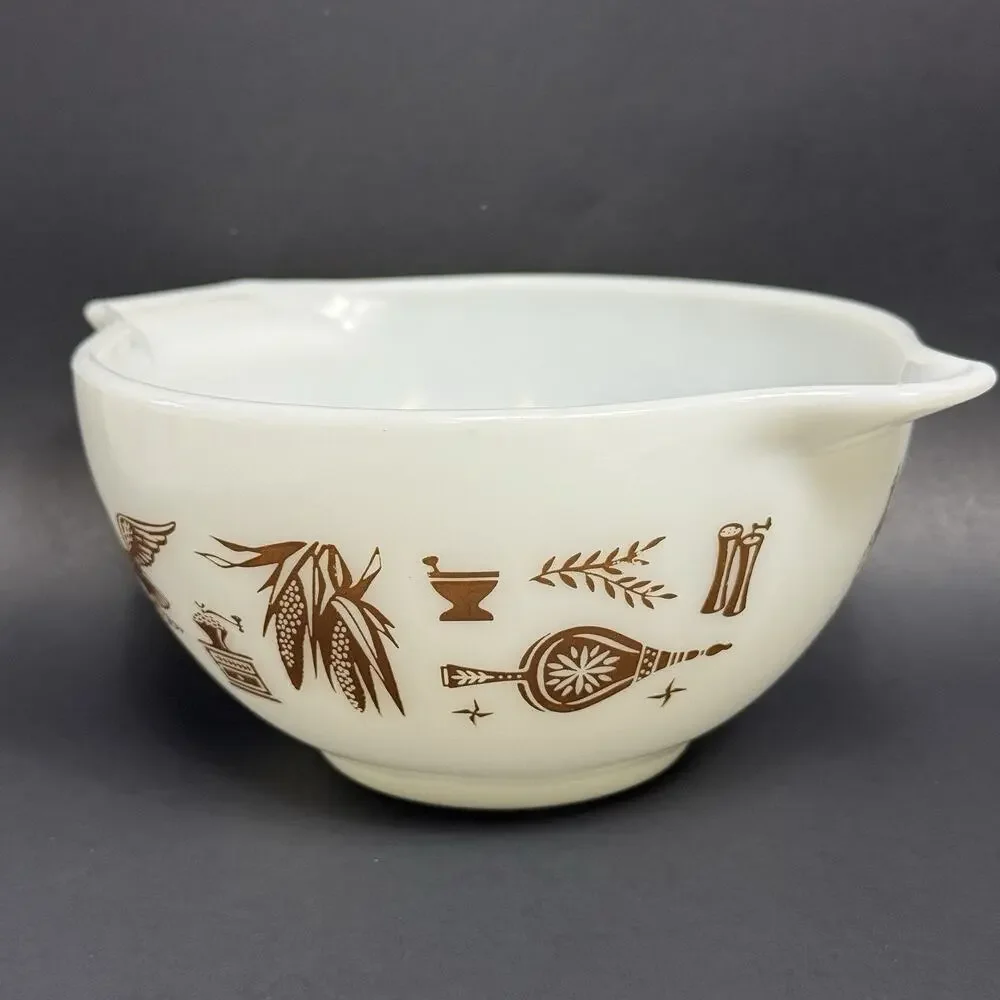 Vintage Pyrex 441 Early Americana Cinderella Bowl 1.5 Pint Brown White USA